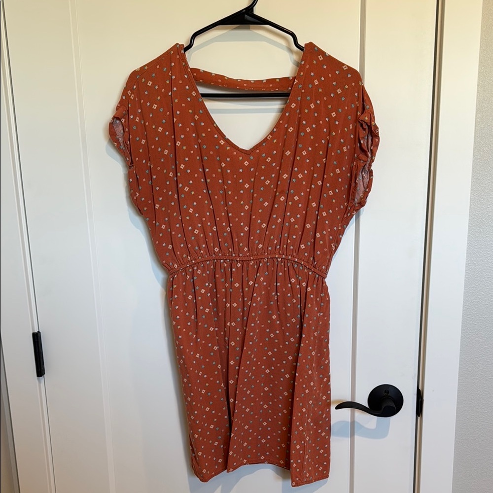 Pink Rose Orange Flutter Sleeve Sundress